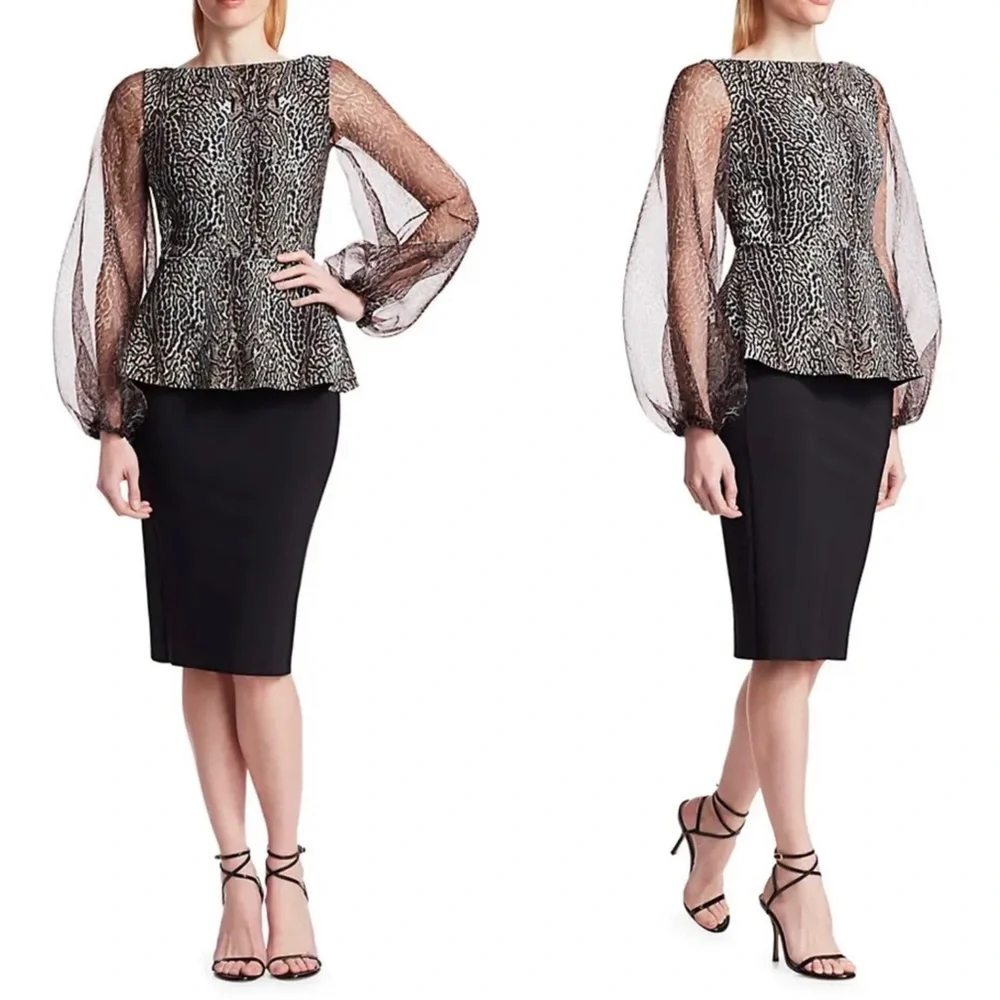 CHIARA BONI La Petite Robe Hasana Sheer Leopard Print Peplum Dress - Picture 2 of 14